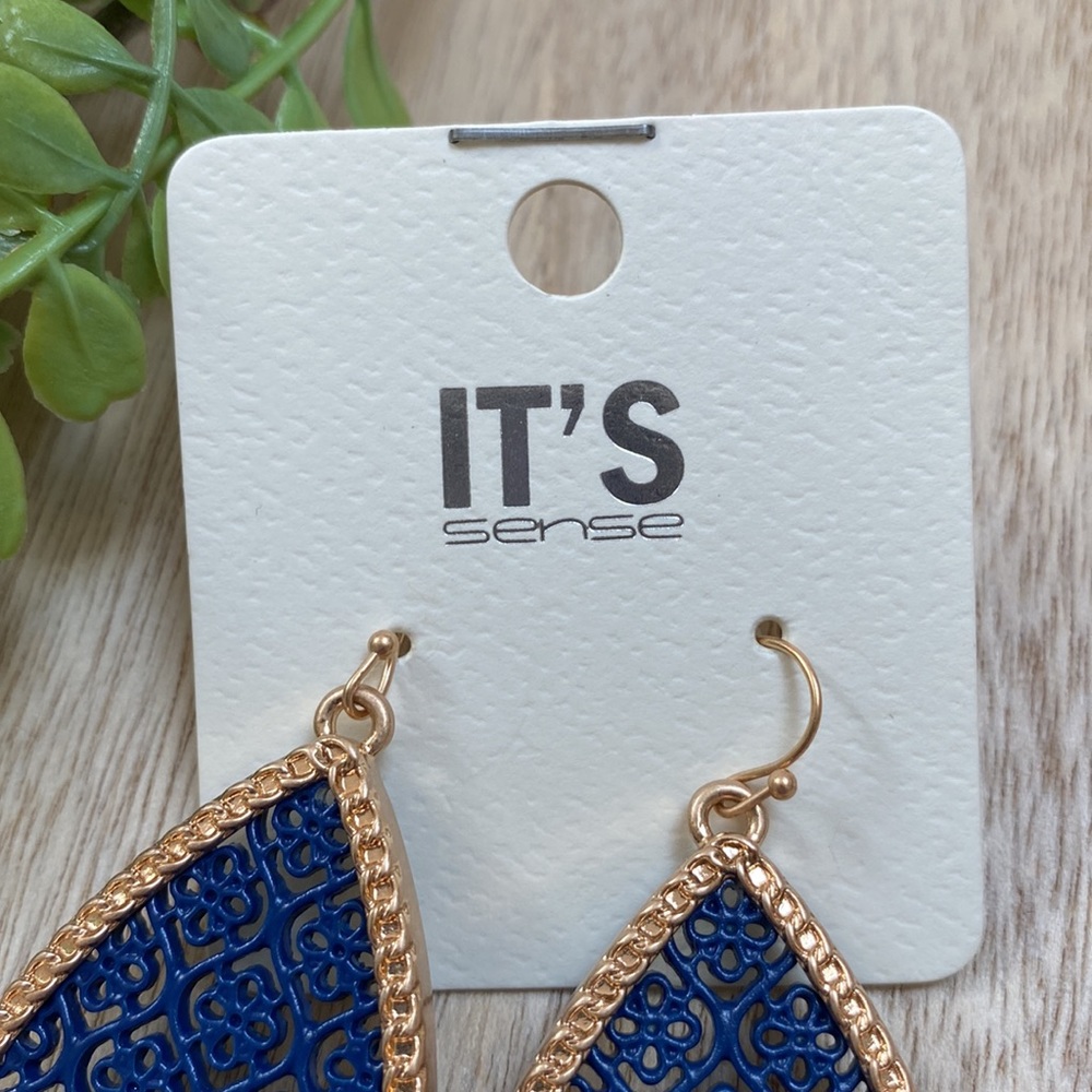 🎉HP🎉 ITS Teardrop Filigree Earrings 💗 Gold & Navy - Picture 12 of 12